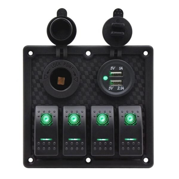 Bfy Switch Panel 4'lü Usb +Çakmaklık Yeşil