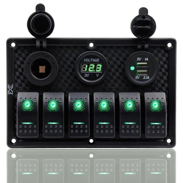 Bfy Switch Panel 6'lı Voltmetre +Çakmaklık+ Usb Yeşil